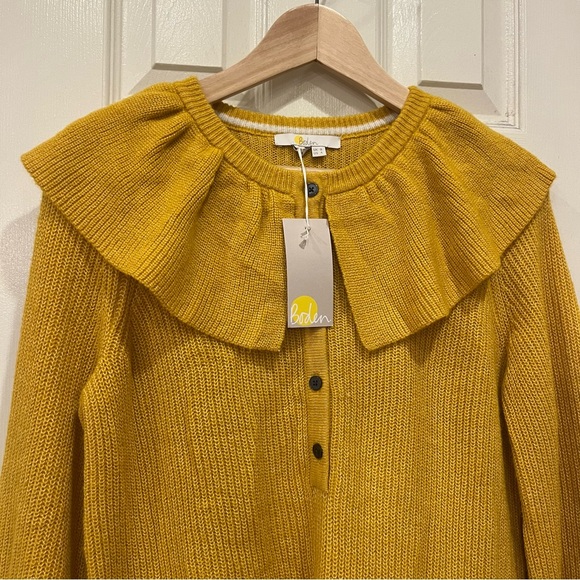 NWT Boden Frill Collar Jumper Sweater Yellow Gold Buttons Alpaca Women’s 4 Small - Picture 3 of 8